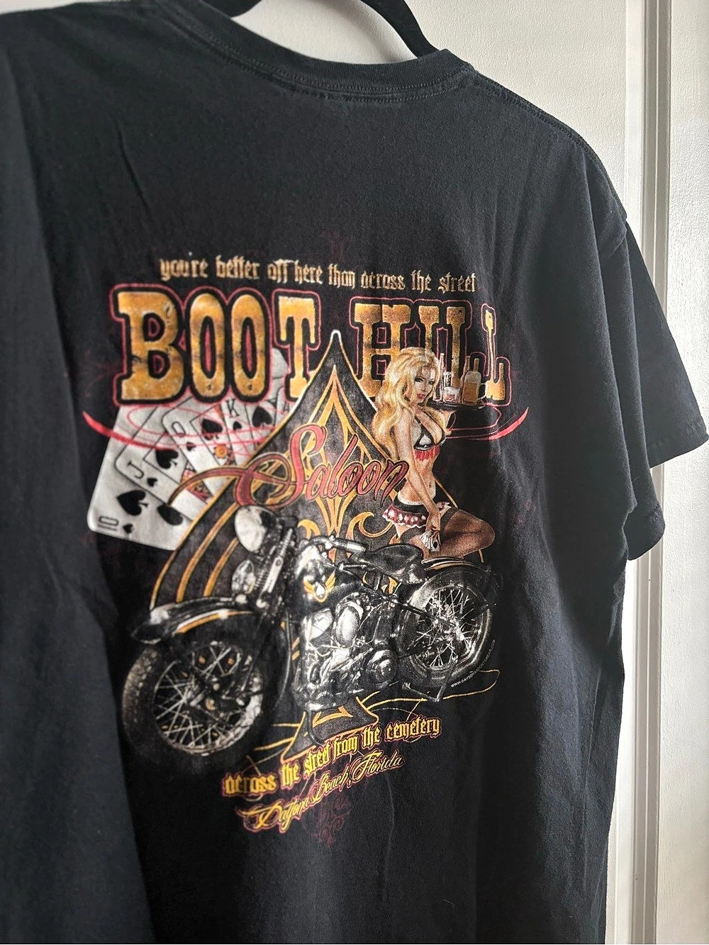 🏍️ Y2K Boot Hill Saloon Biker Pin-Up Graphic Pocket Tee